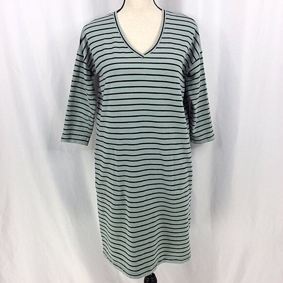 J Jill Pima Cotton Pullover Dress Womens Size Small Seafoam Striped Pockets - Picture 1 of 11